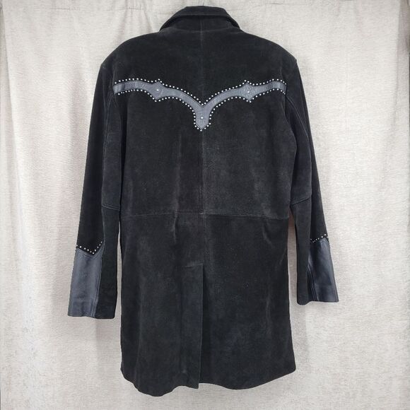 3B West Men's Black Suede and Leather Jacket with Studded Details Western - Picture 9 of 14